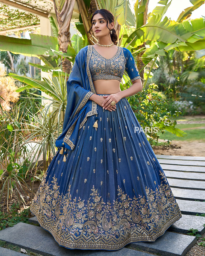 Royal Blue Golden Embroidered Lehenga Choli with Dupatta