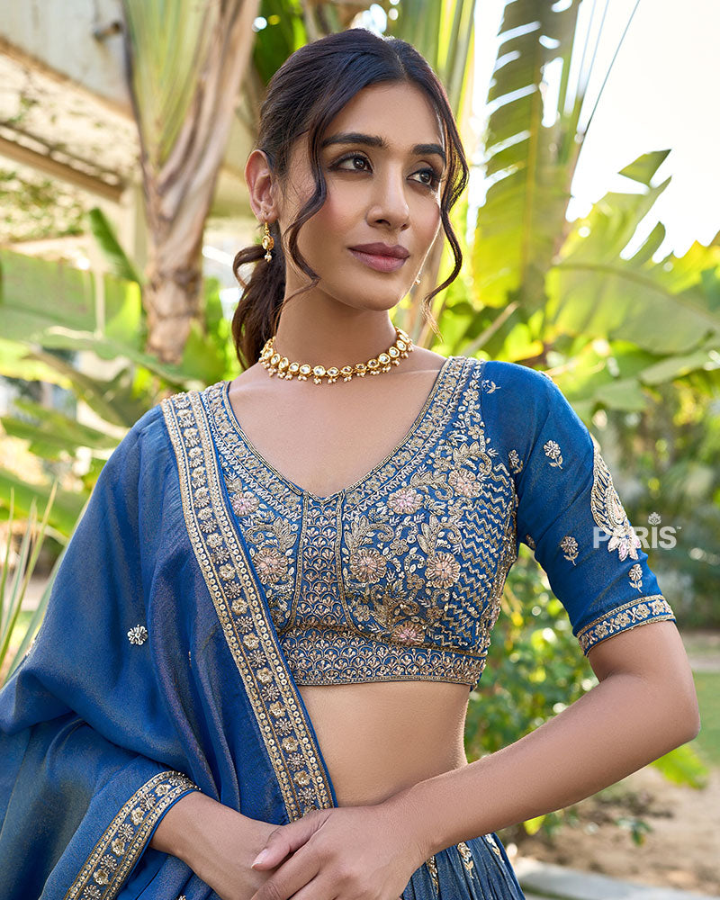 Royal Blue Golden Embroidered Lehenga Choli with Dupatta