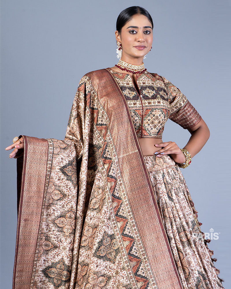 Beige Embellished Lehenga Choli with Dupatta 02