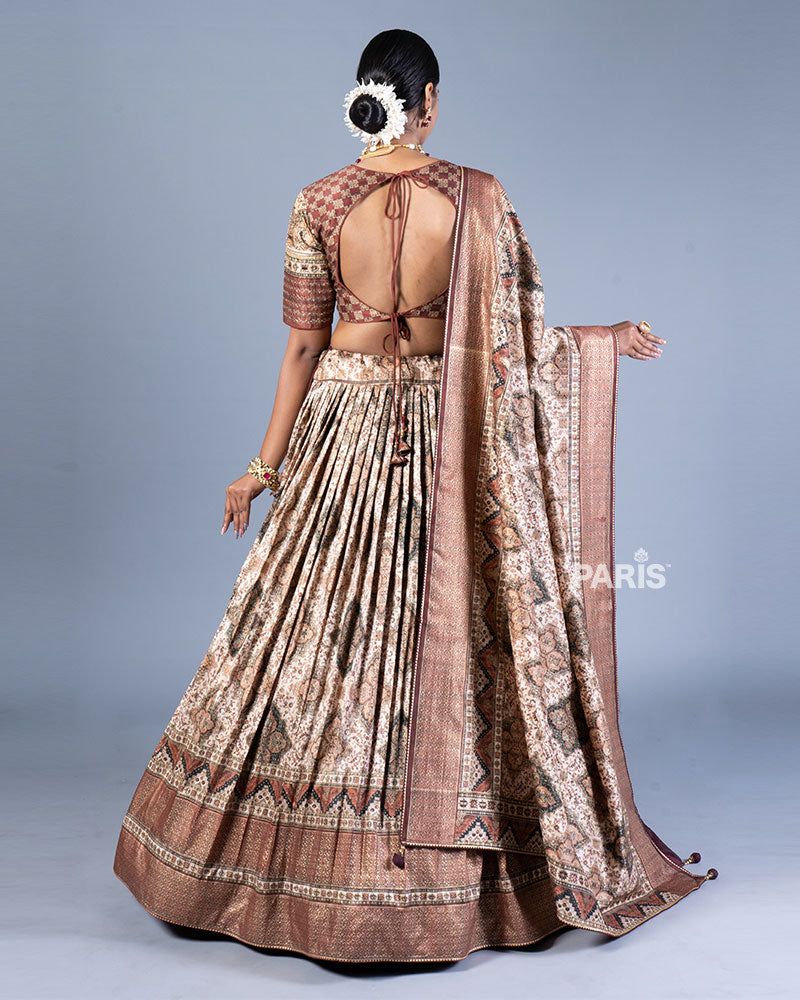 Beige Embellished Lehenga Choli with Dupatta 03