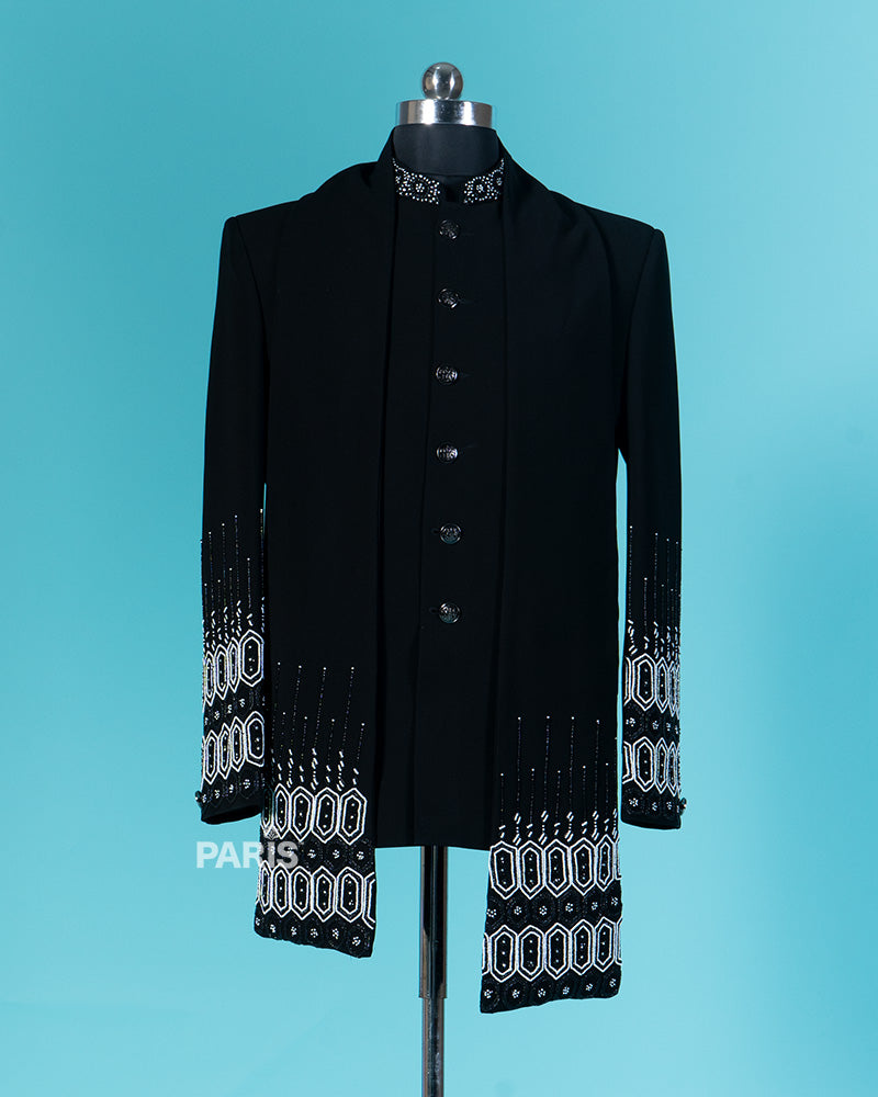 Black Designer Shirt and Jacket with Pajama Set 01
