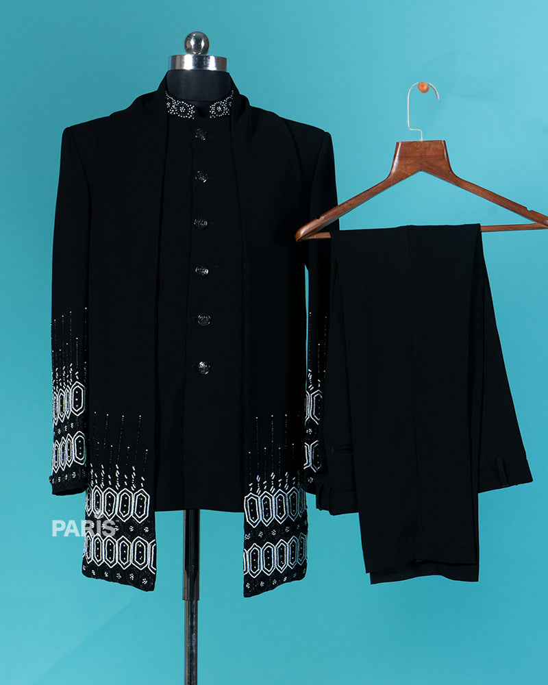 Black Designer Shirt and Jacket with Pajama Set 03