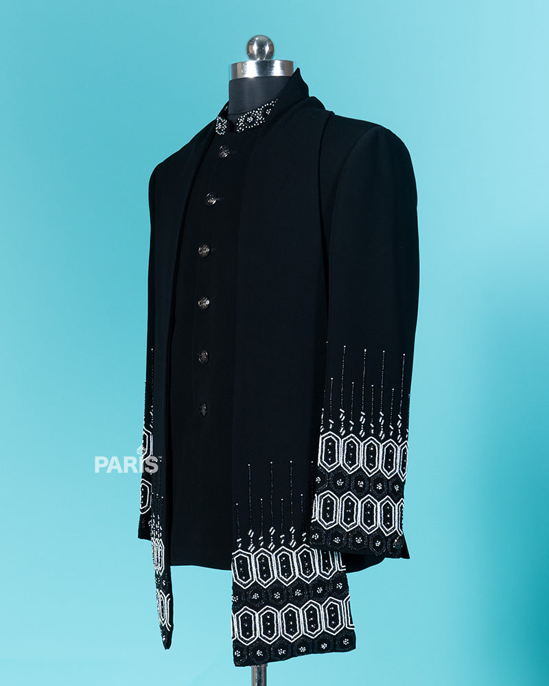 Black Designer Shirt and Jacket with Pajama Set 04