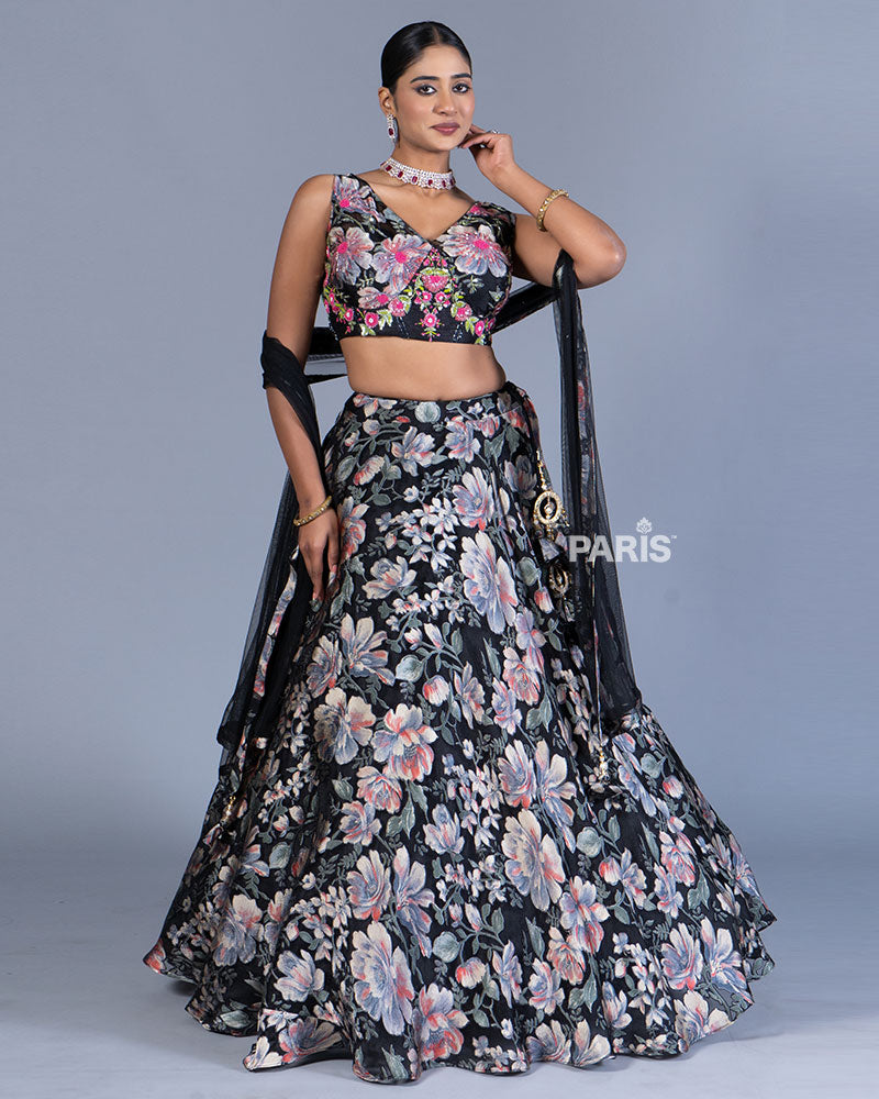 Black Floral Embellished Lehenga Choli with Matching Dupatta 01