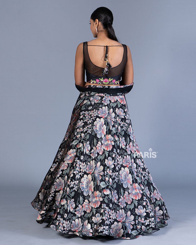 Black Floral Embellished Lehenga Choli with Matching Dupatta 03