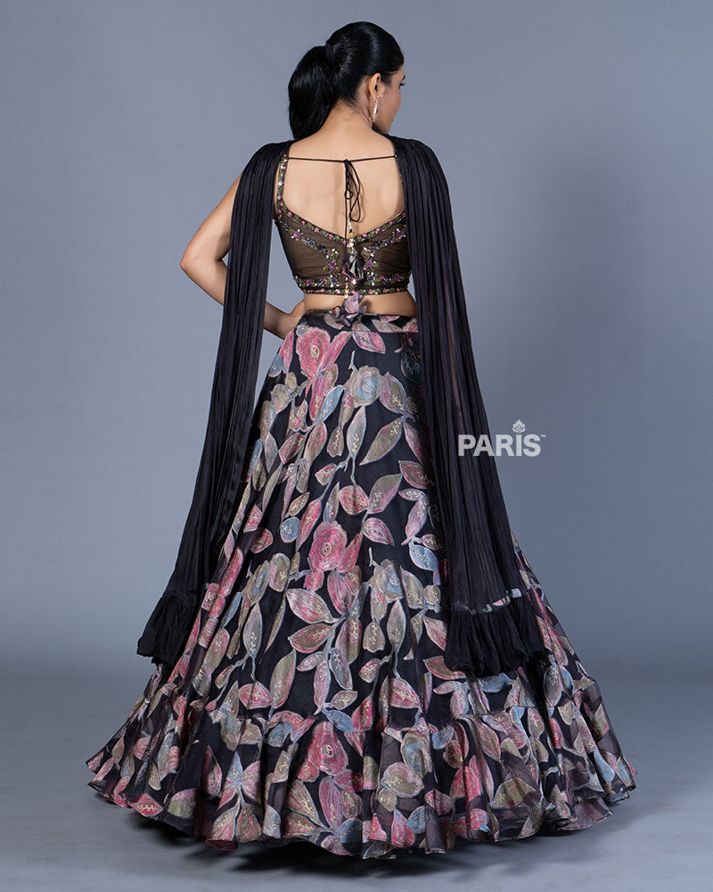 Black Floral Printed Lehenga Choli with Dupatta 03