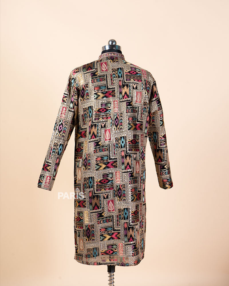 Black Multicolored Embroidery Embellished Kurta Pajama Set 06