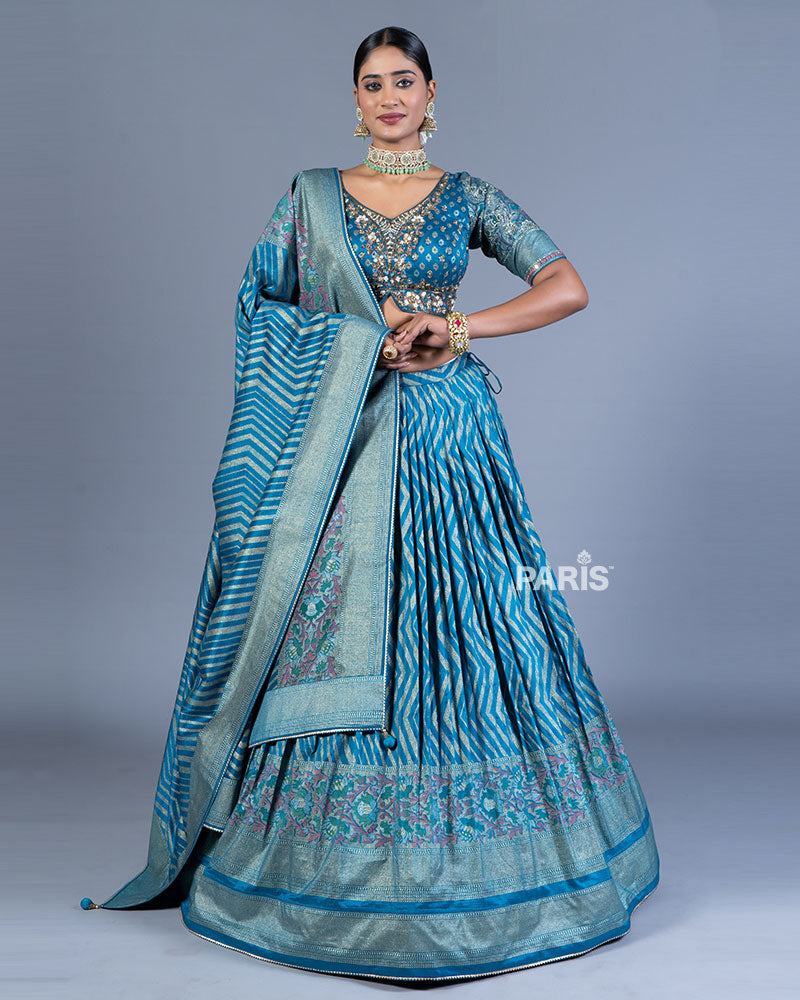 Blue Printed Lehenga Choli and Dupatta 01