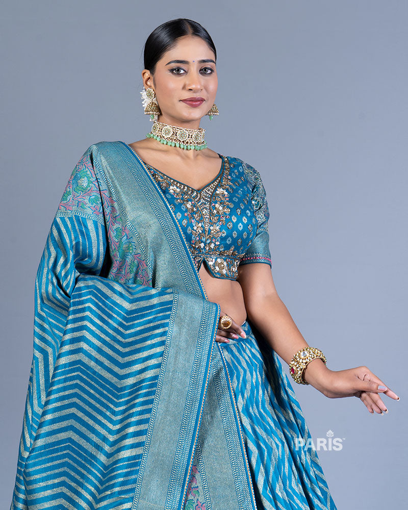 Blue Printed Lehenga Choli and Dupatta 02