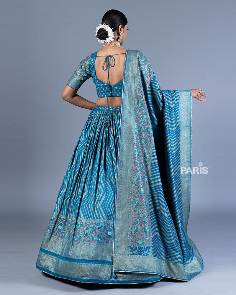 Blue Printed Lehenga Choli and Dupatta 03