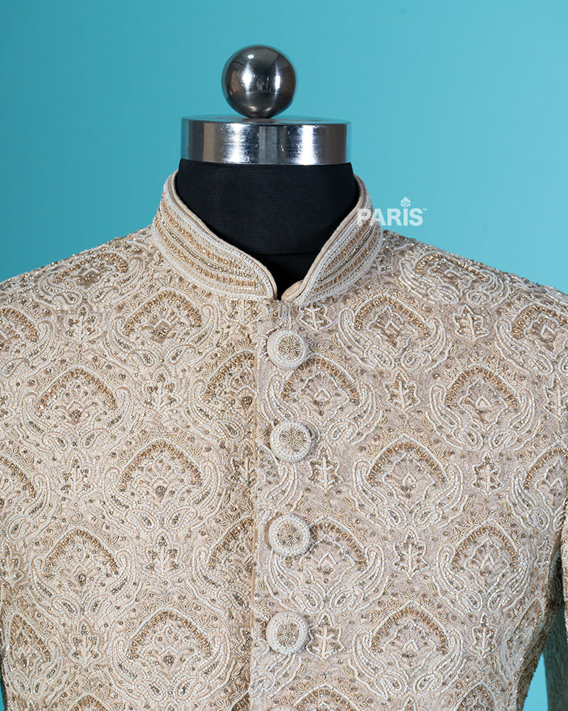 Cotton Seed Embroidered Sherwani with Pajama Set 02