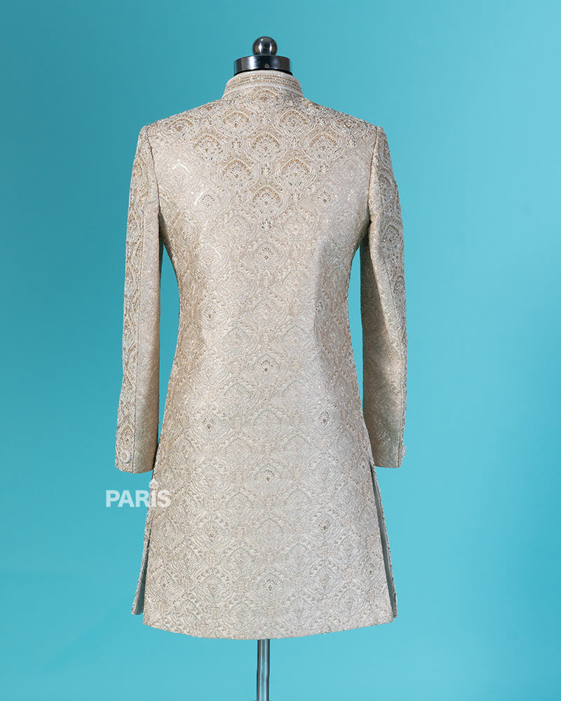 Cotton Seed Embroidered Sherwani with Pajama Set 06