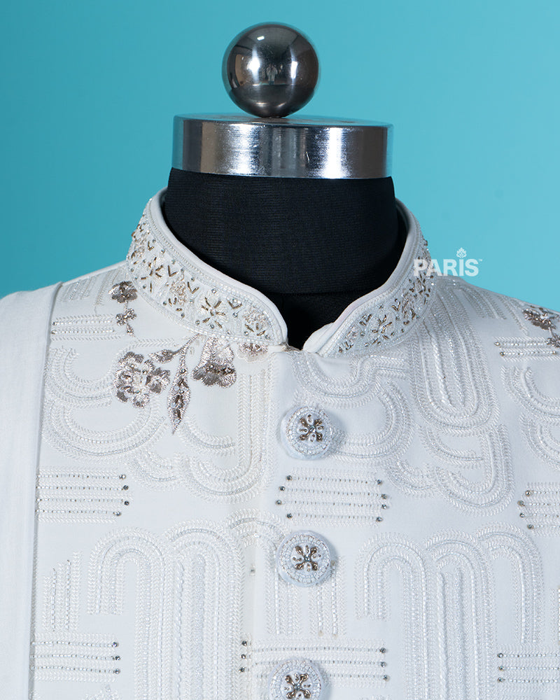 Cream White Embroidered Kurta Pajama Set for Groom 02