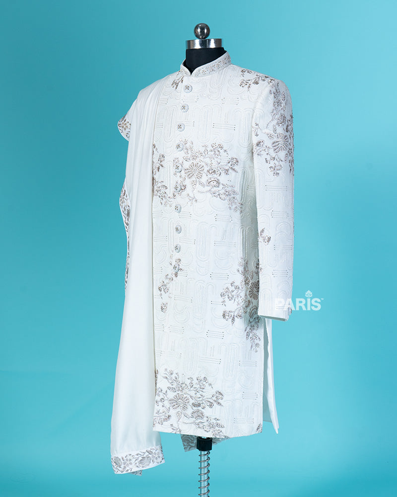 Cream White Embroidered Kurta Pajama Set for Groom 04