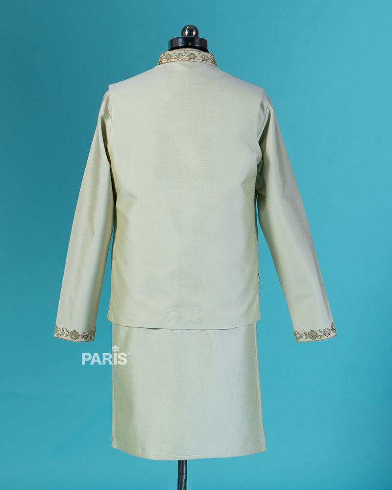 Dark Beige Golden Embroidered Kurta with Pajama Set 06