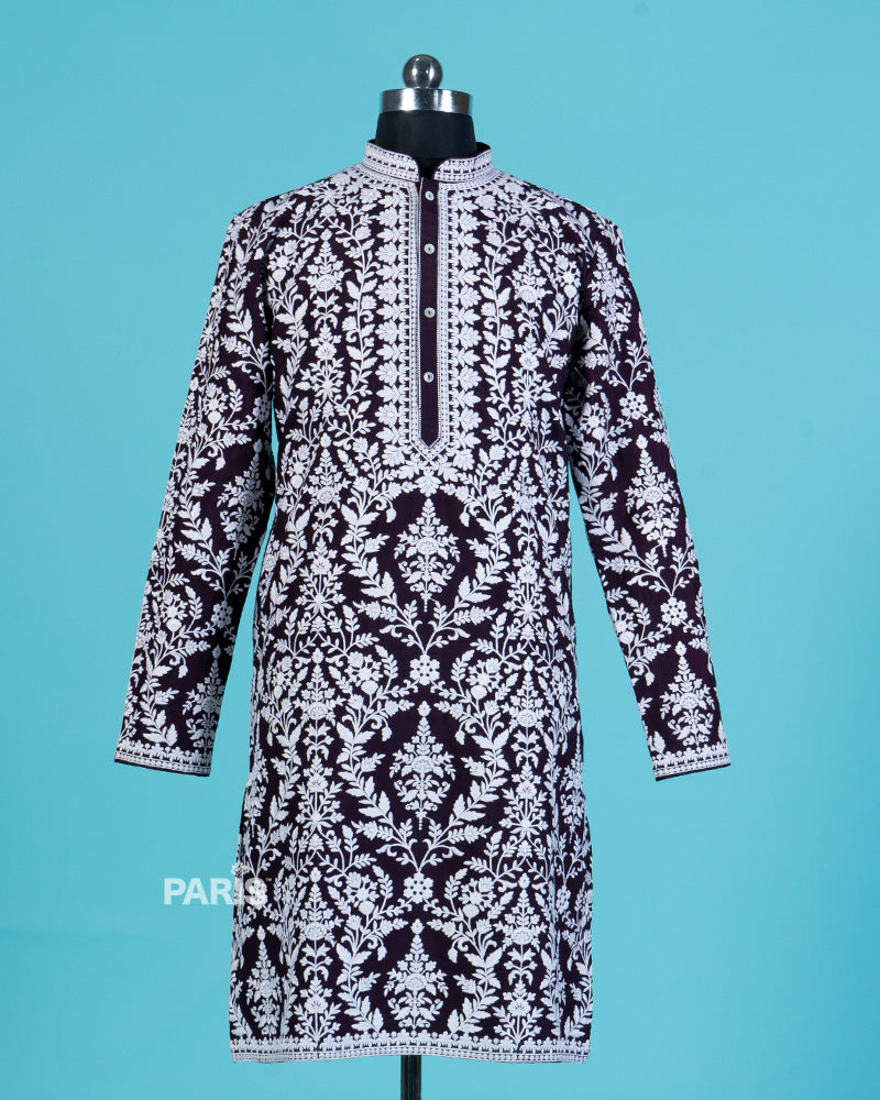 Dark Purple Embroidered Kurta with Dhoti Pants 01