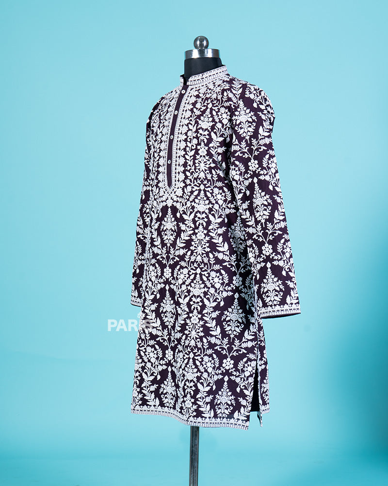 Dark Purple Embroidered Kurta with Dhoti Pants 04