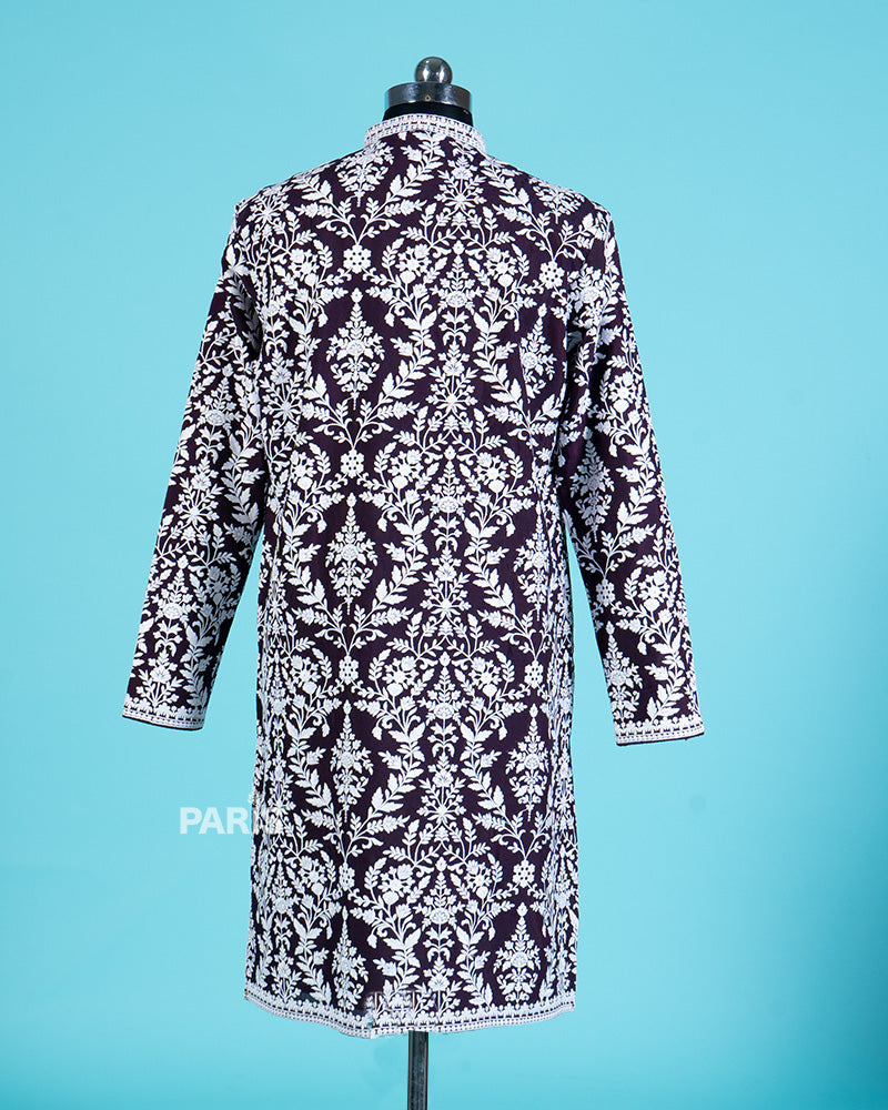 Dark Purple Embroidered Kurta with Dhoti Pants 06