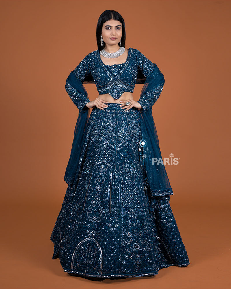 Deep Blue Embroidery Embellished Lehenga Choli with Dupatta 01