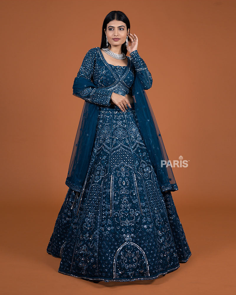 Deep Blue Embroidery Embellished Lehenga Choli with Dupatta 04