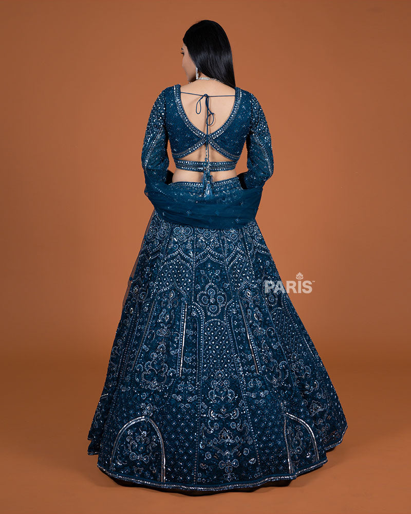 Deep Blue Embroidery Embellished Lehenga Choli with Dupatta 05