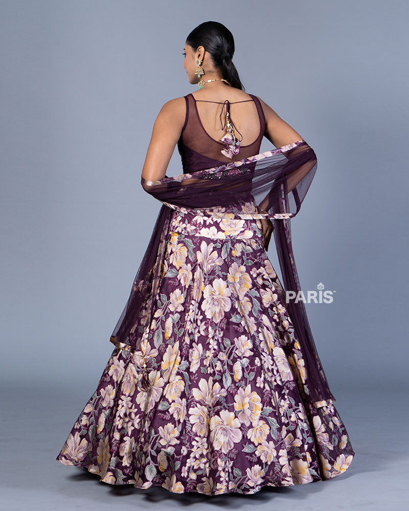 Deep Purple Floral Printed Lehenga Choli with Dupatta 03