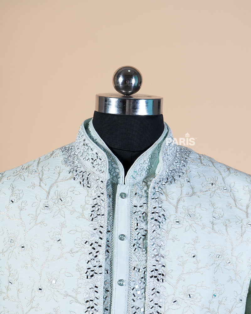 Irish Mint Embellished Jacket Kurta Set with Pajama 02