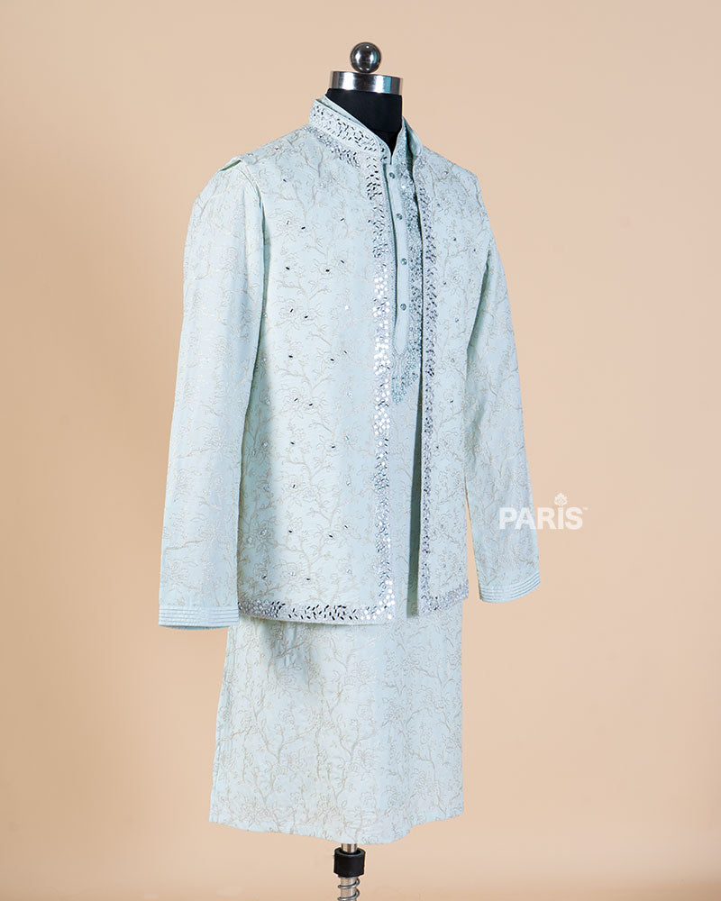 Irish Mint Embellished Jacket Kurta Set with Pajama 03