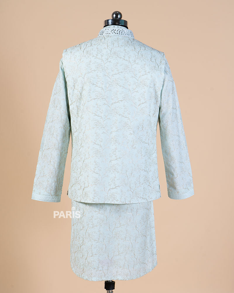 Irish Mint Embellished Jacket Kurta Set with Pajama 05