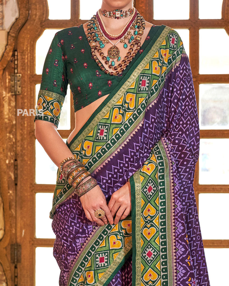 Purple Patola Silk Saree – Festive Printed Saree for Women