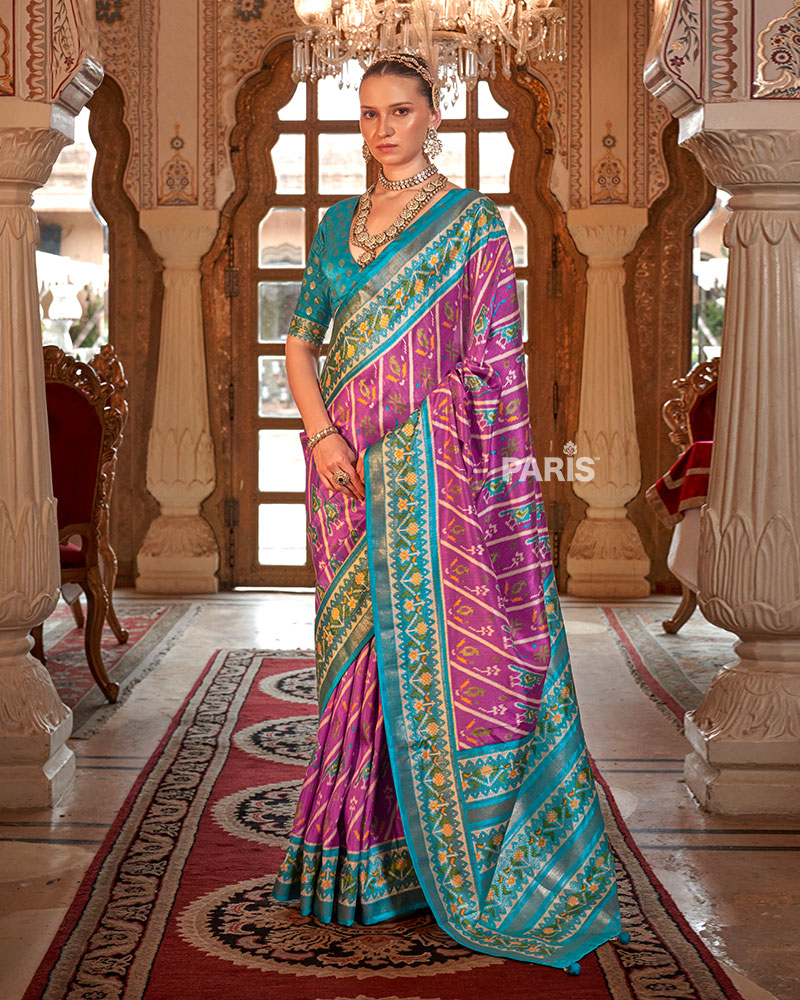 Mulberry Violet Patola Silk Saree – Traditional Printed Saree