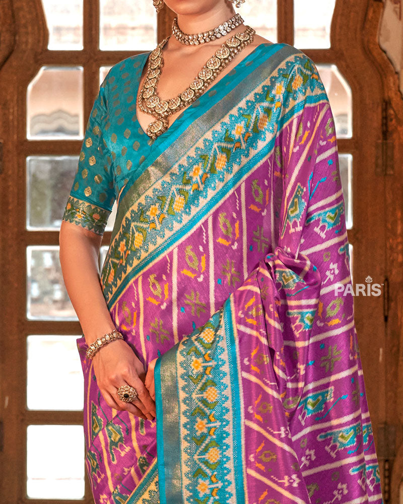 Mulberry Violet Patola Silk Saree – Traditional Printed Saree