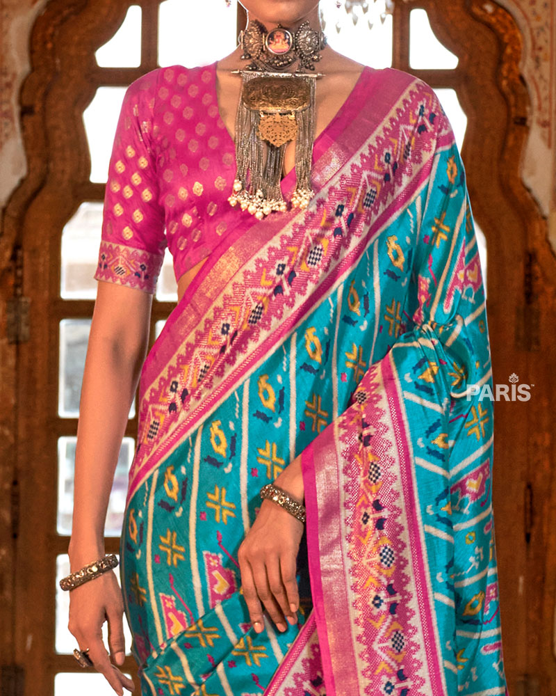 Electric Blue Patola Silk Saree – Designer Printed Saree Online