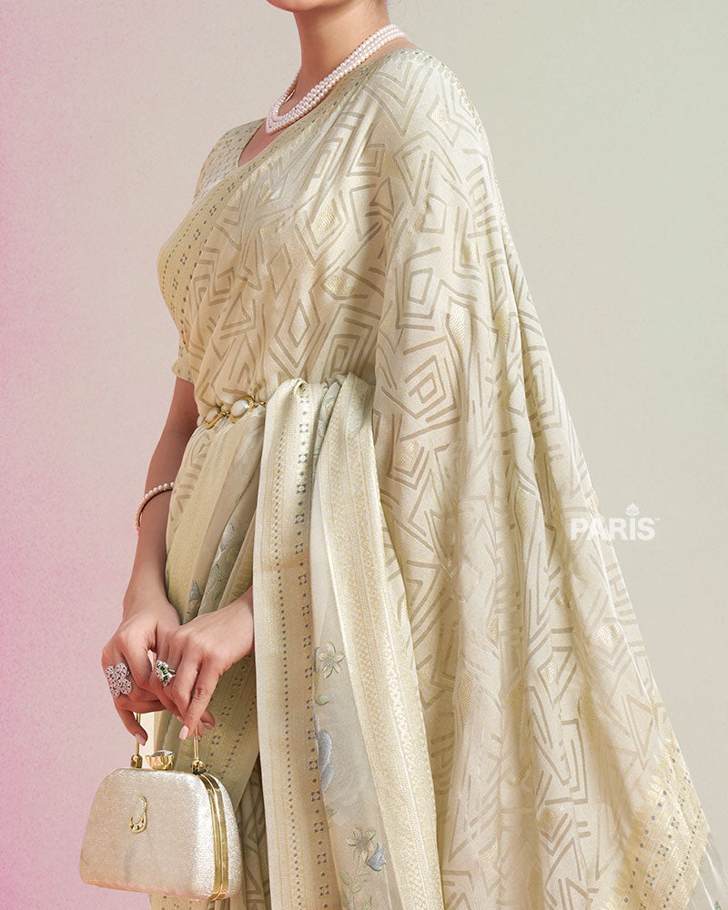 Bige with Pastel Printed Saree with Unstitched Blouse