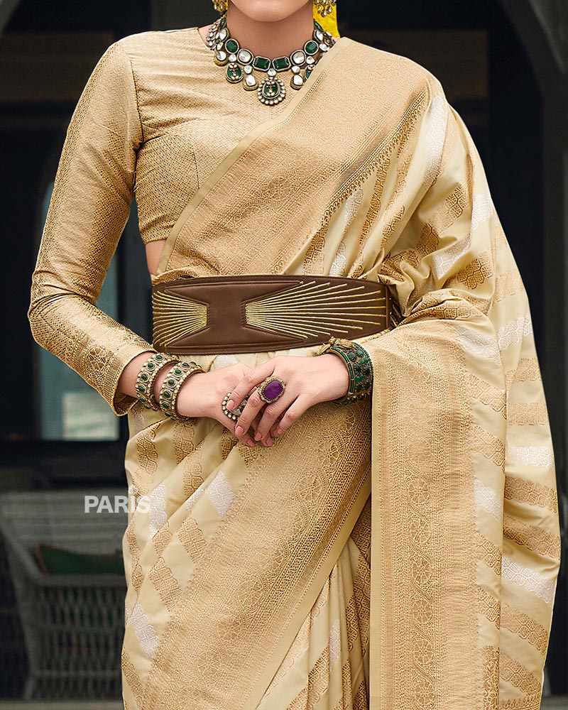 Champagne Beige Banarasi Silk Saree with Zari Weaving