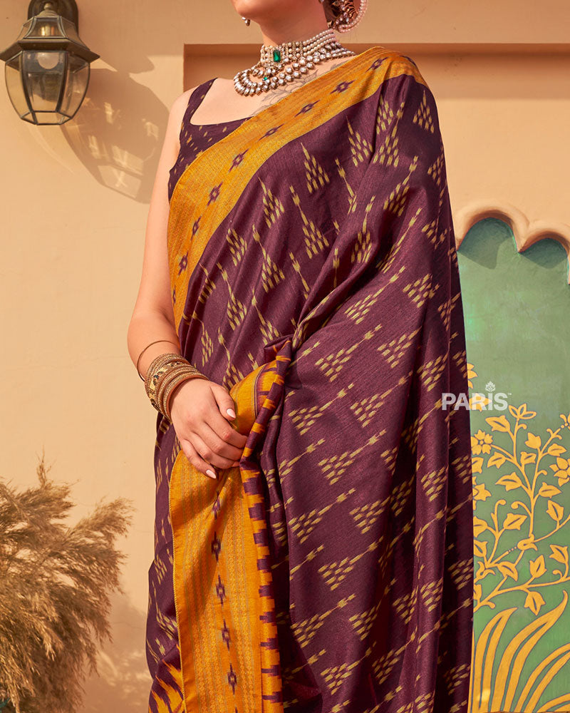 Green Ikat Silk Saree with Red Contrast Border