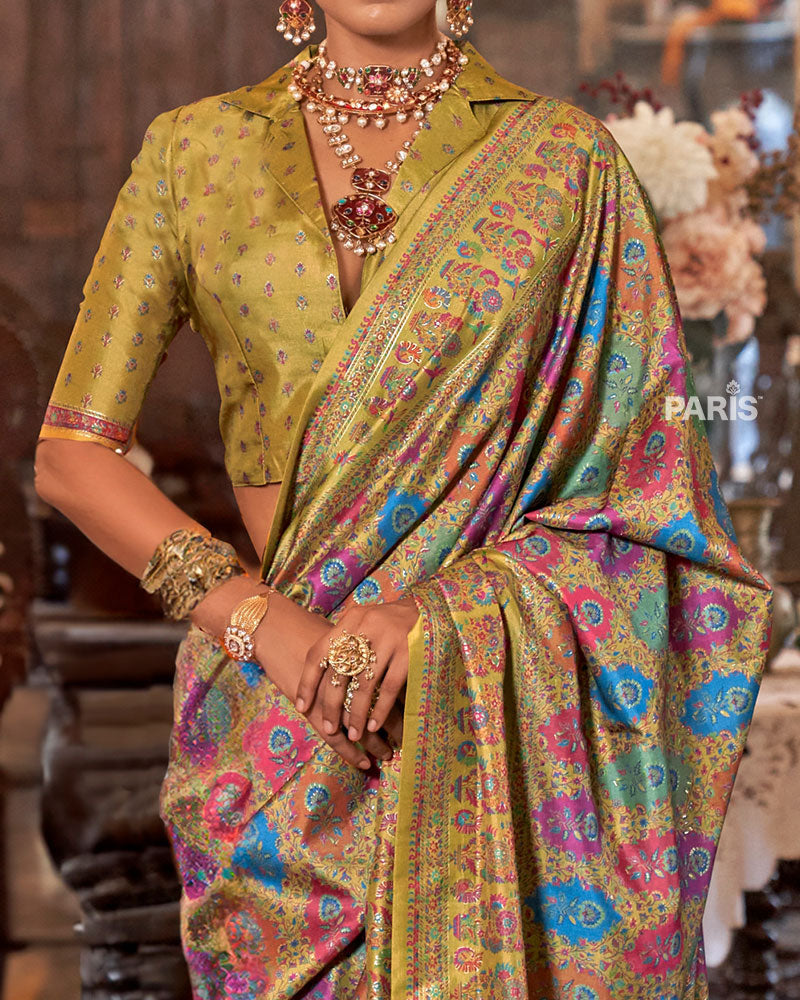 Green Silk Saree with Embroidered Pallu & Blouse