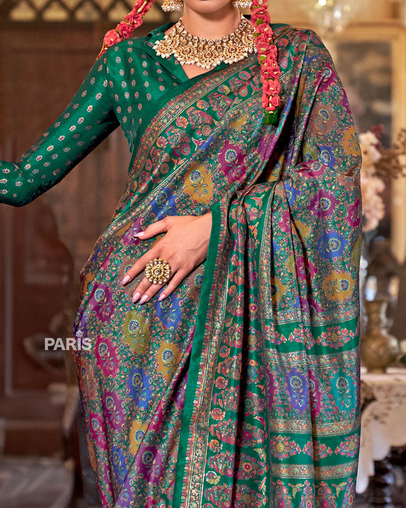 Purple Saree with Gold Embroidery & Green Pallu