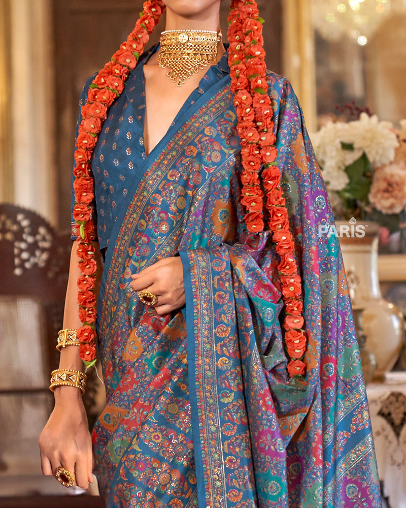 Maroon Silk Saree with Multicolor Block Prints