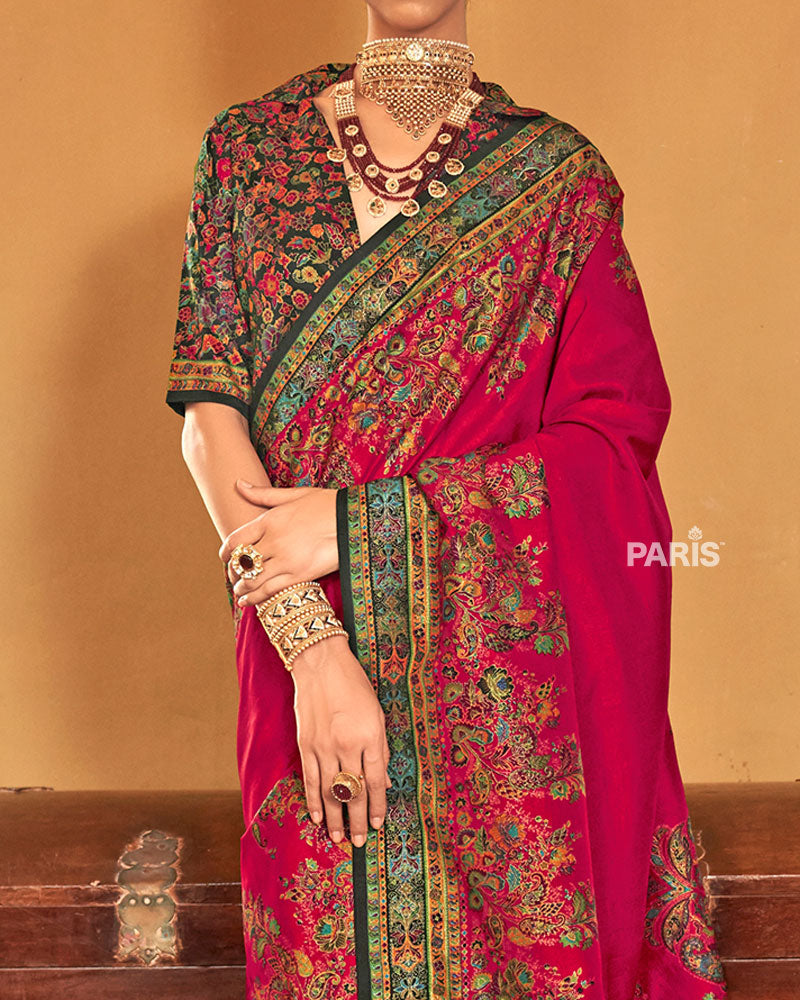 Navy Blue Silk Saree with Paisley Motifs