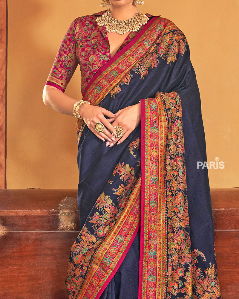 Cream Silk Saree with Paisley Border & Blouse