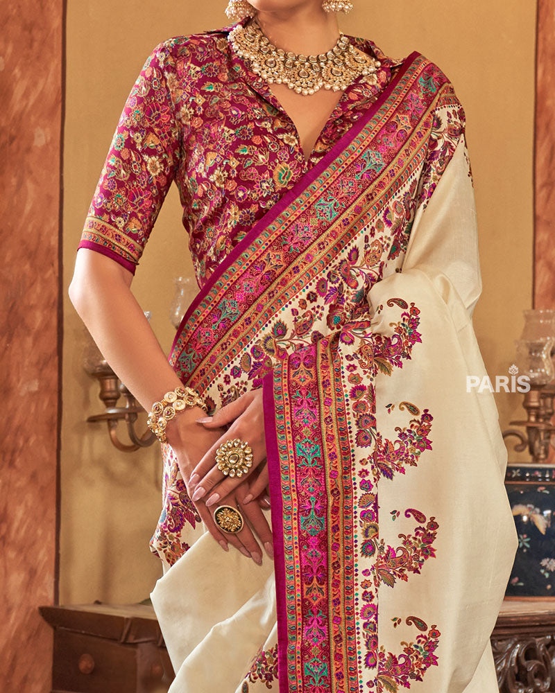 Blue Silk Saree with Multicolor Paisley Work