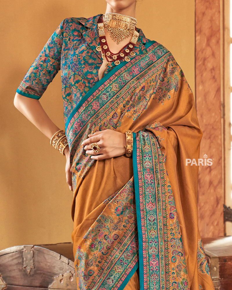 Peacock Green Silk Saree with Paisley Print
