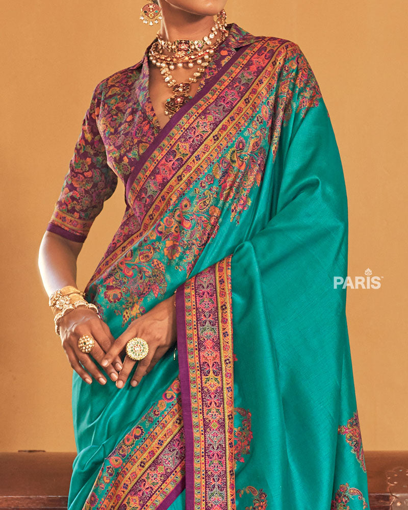 Purple Silk Saree with Multicolor Paisley & Blouse