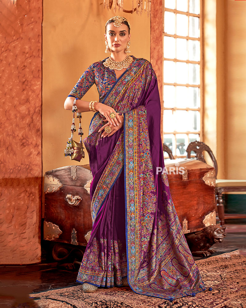 Beige Patola Silk Saree with Orange Border & Blouse
