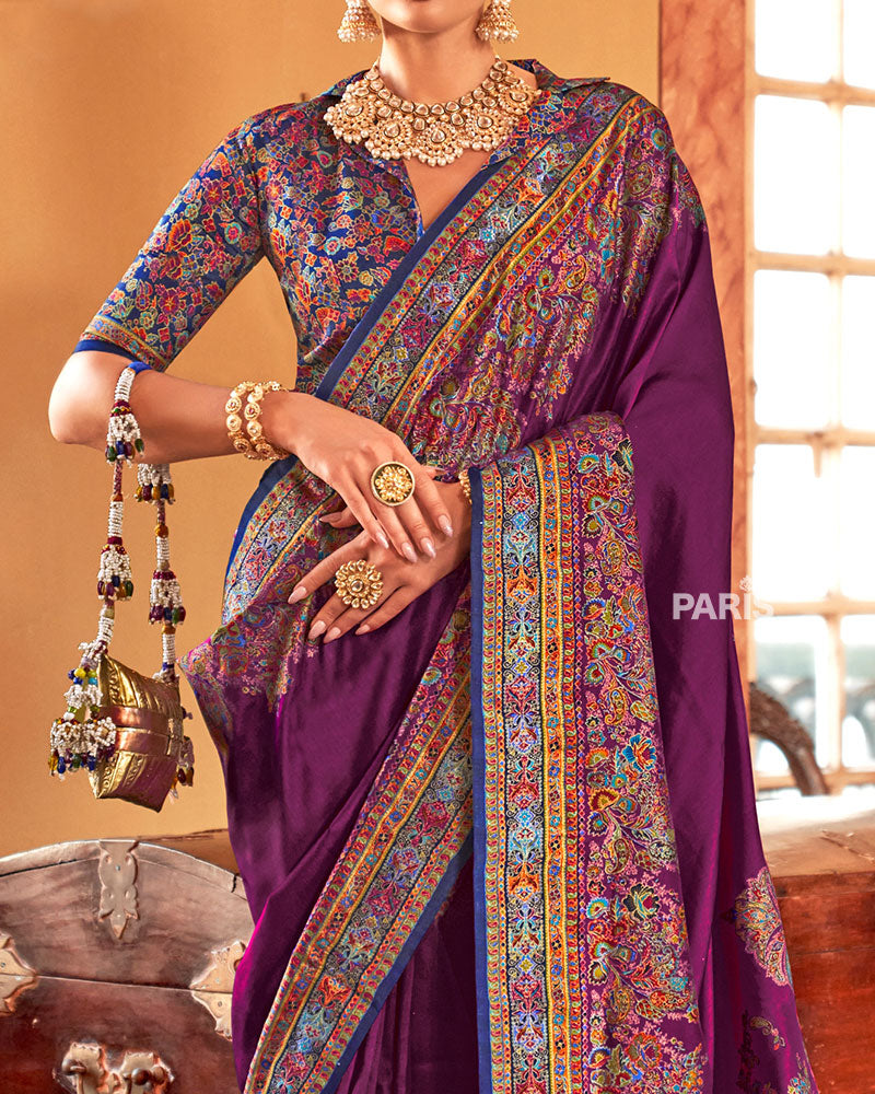 Beige Patola Silk Saree with Orange Border & Blouse