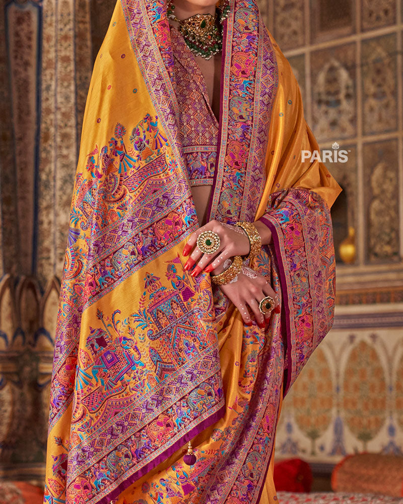 Purple Silk Saree with Woven Floral Border & Blouse