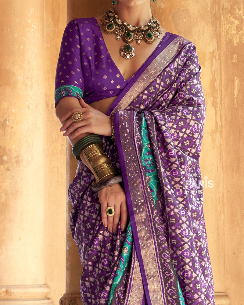 Violet Patola Silk Saree – Designer Zari Border Festive Saree