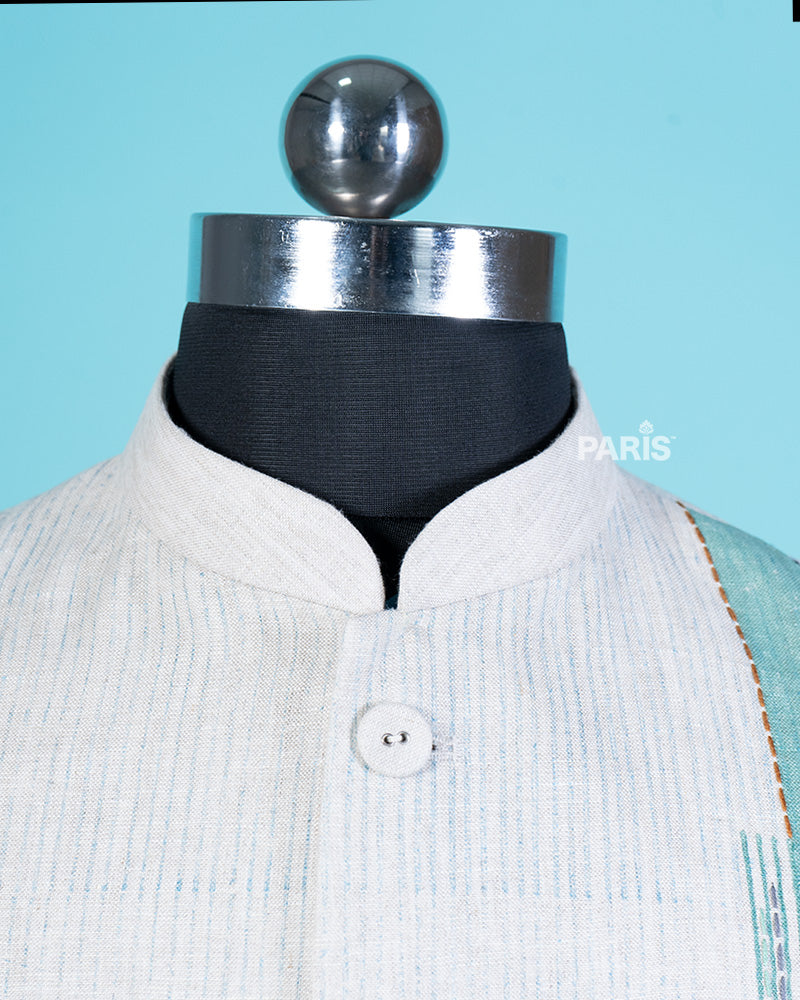 Light Cream Patchwork Jacket and Kurta Set with Pajama 02