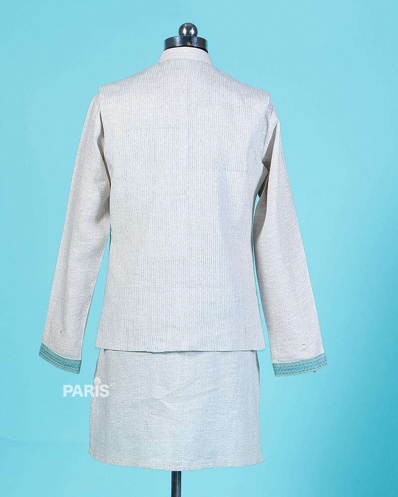 Light Cream Patchwork Jacket and Kurta Set with Pajama 06